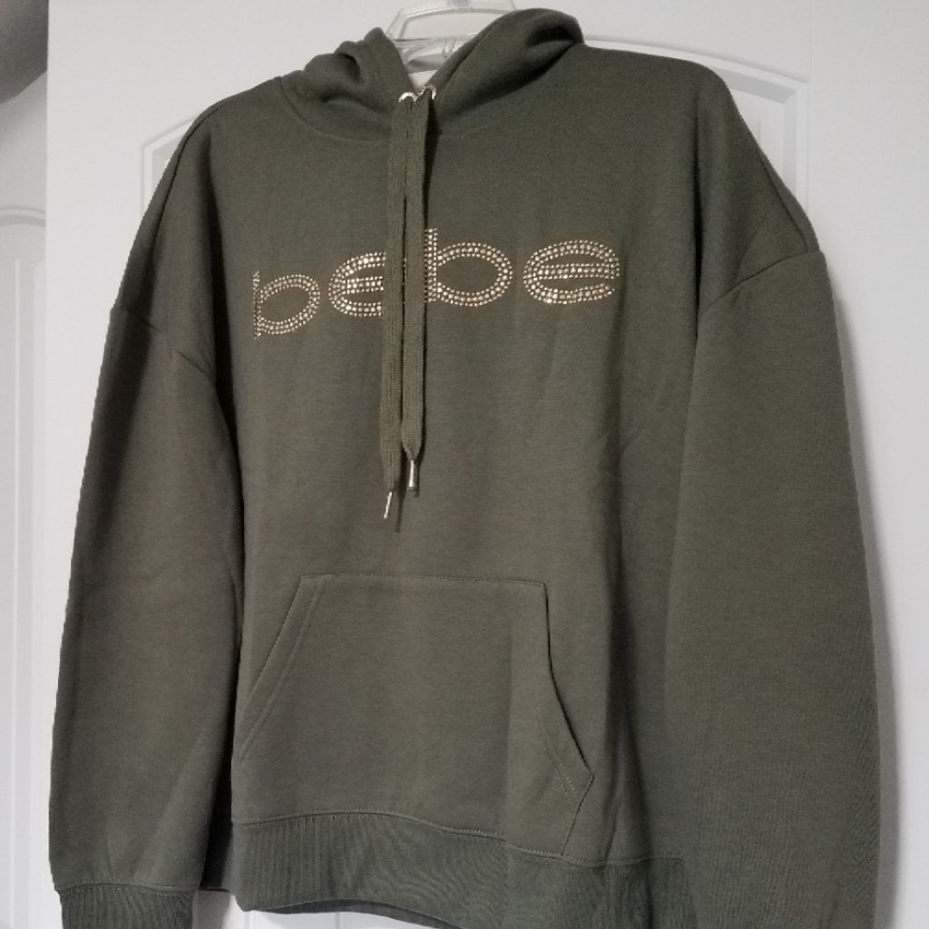 Bebe Rhinestud Hoodie, 2x, Vintage Olive, Nwt
